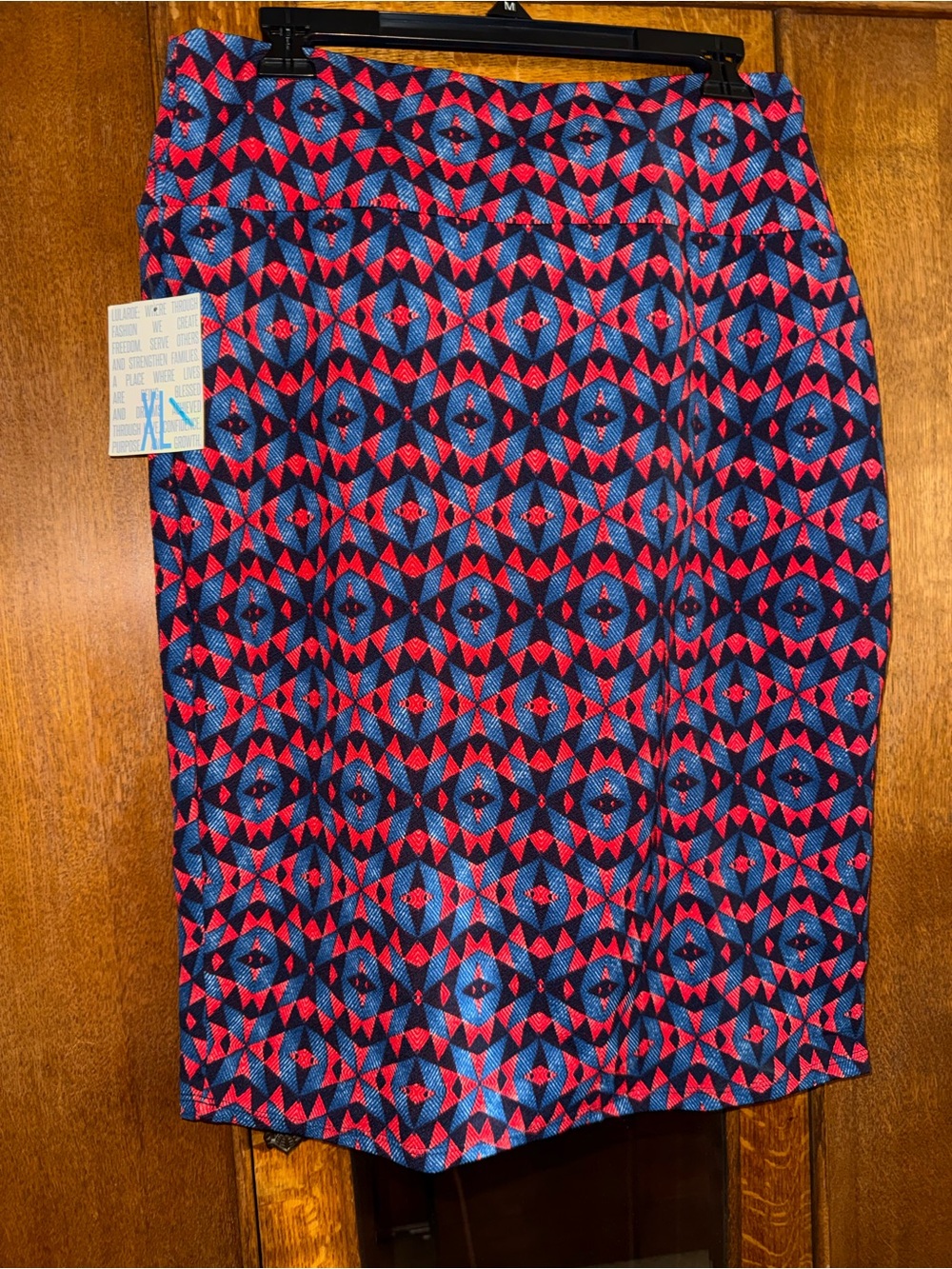 LuLaRoe Cassie Skirt, Red and Navy Geometric Pencil Skirt